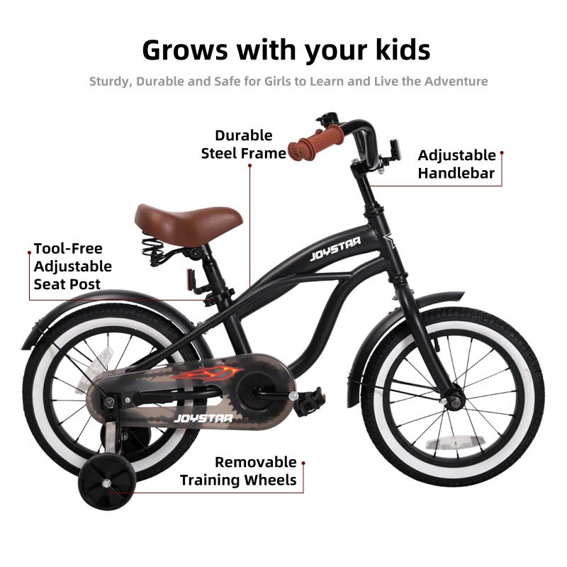 JOYSTAR 14 Inch Kids Bike with Training Wheels for Ages 3-5 Years Old Girls Boys Bikes Toddler Bike Beach Cruiser Kids Bicycle Black - Image 2
